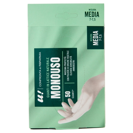 50 Guanti Monouso in Lattice Naturale Misura Media U! Confronta e Risparmia